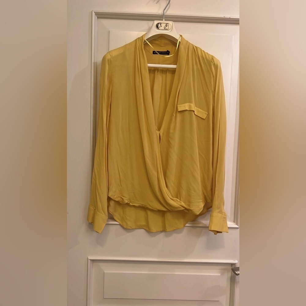 Zara Yellow Wrap Blouse with Long Sleeves